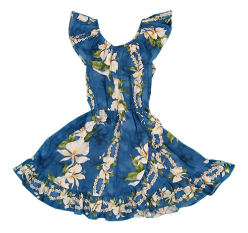 Hawaiian Hula Girl Blue Ginger Cotton Dress