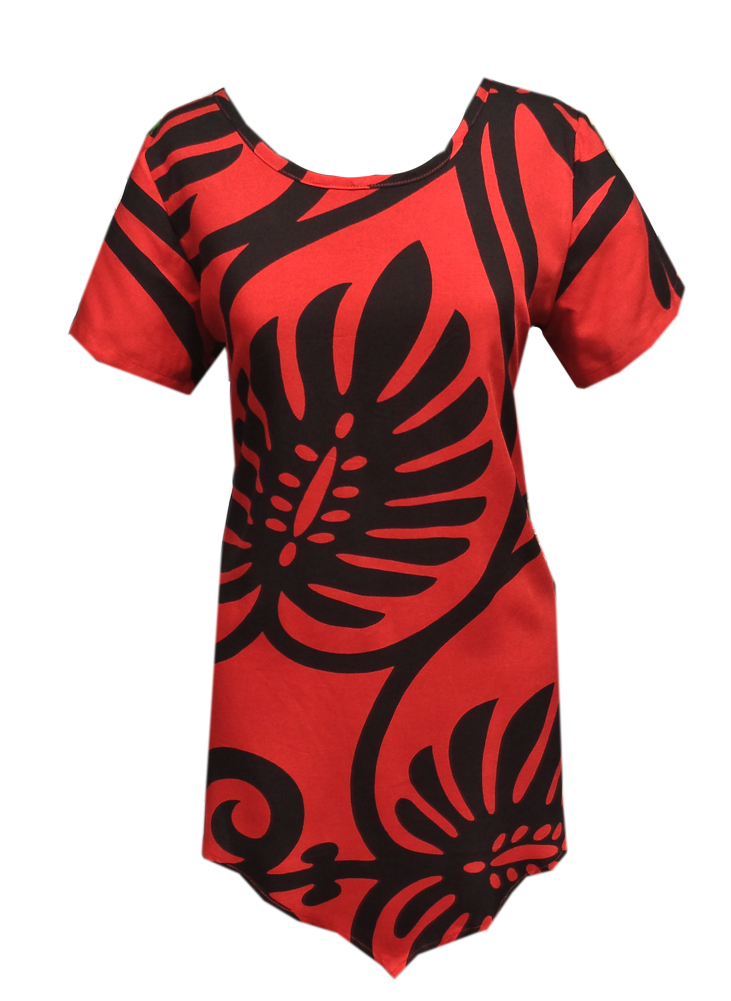 Kala Hawaiian Red Qulit Short Sleeve Top