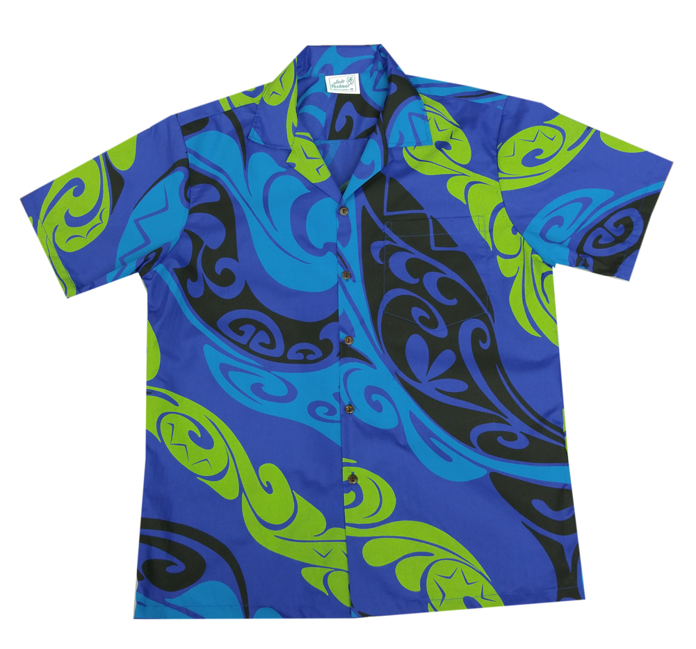 Cotton Blended Blue Summer Surfing Waves Aloha Shirt