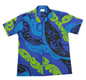 Cotton Blended Blue Summer Surfing Waves Aloha Shirt