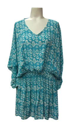 Teal White Flowers Ladies Elastic Poncho Style Top