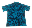 Hawaiian Polyester Blended Pono Navy Turquoise Men Shirt