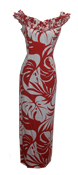 Hulopoe Bay Red Long Ruffle Hawaiian Dress
