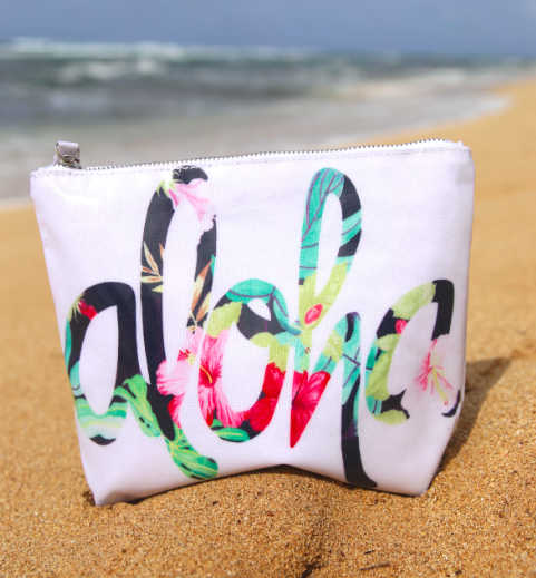 Hawaiian Aloha White Summer Zipper Pouch Bag