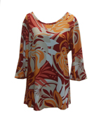 Hawaiian Vibrant Orange Tunic 3/4 Sleeve Ladies Top