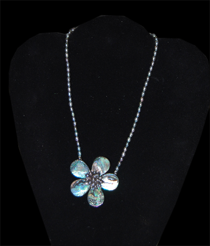 Freshwater Pearl Necklace with Fantasy Plumeria Pendant