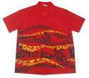 Cotton Blended Red Swimming Turtle Aloha Shirt