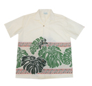 Cotton Blended Cream Summer Garden Leaf Aloha Shirt